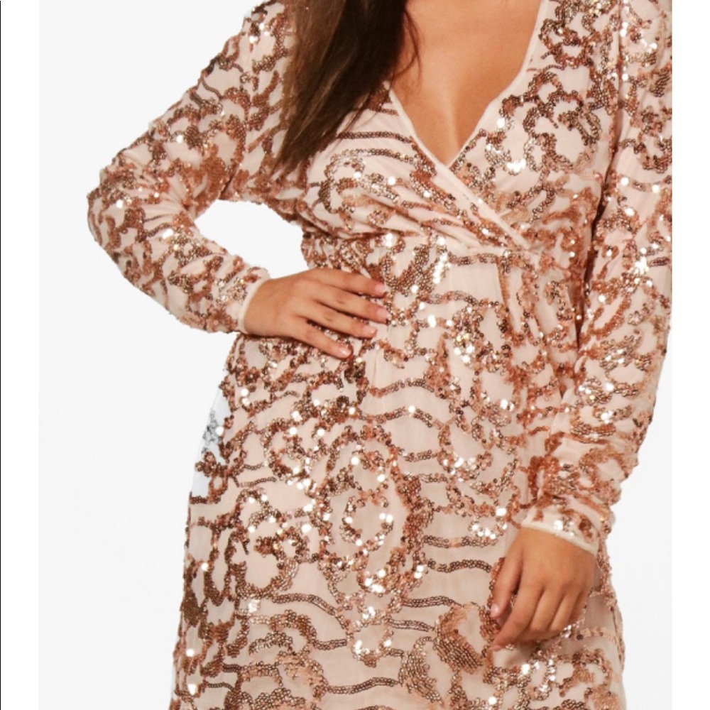 BooHoo Rose Gold sequined party dress